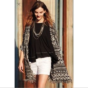 Anthropologie Fringed Jacquard Cardigan